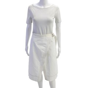 Aeryne Womens Contrast Stitching Detail Belted Maxi Skirt White Size S